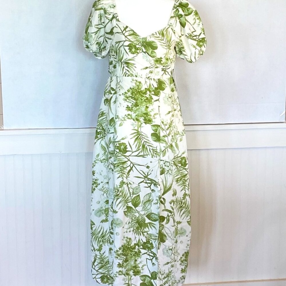 Linen Cottage Core Coquette Girl Milkmaid Floral Maxi Dress NWT Sz M